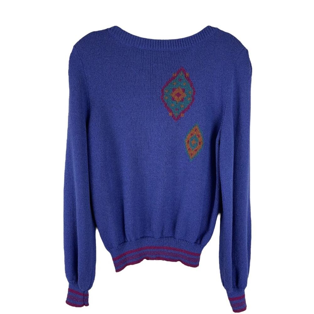 Vintage purple pink 80s 90s retro preppy diamond sweater large
